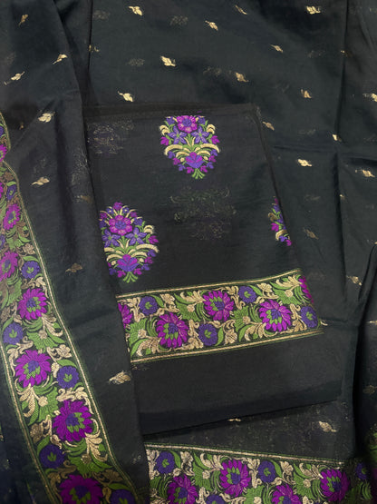 Black Chanderi meenadar suit set ( rj -98)