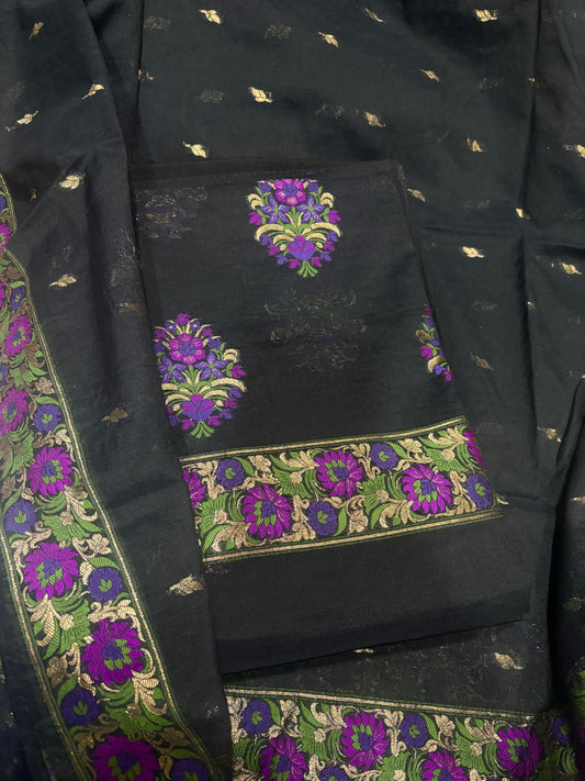 Black Chanderi meenadar suit set ( rj -98)
