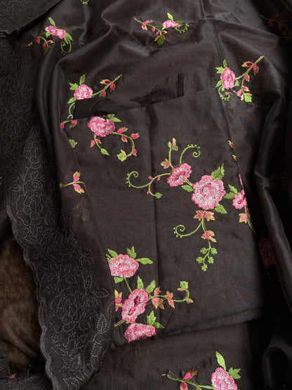 Black organza embroidered suit set