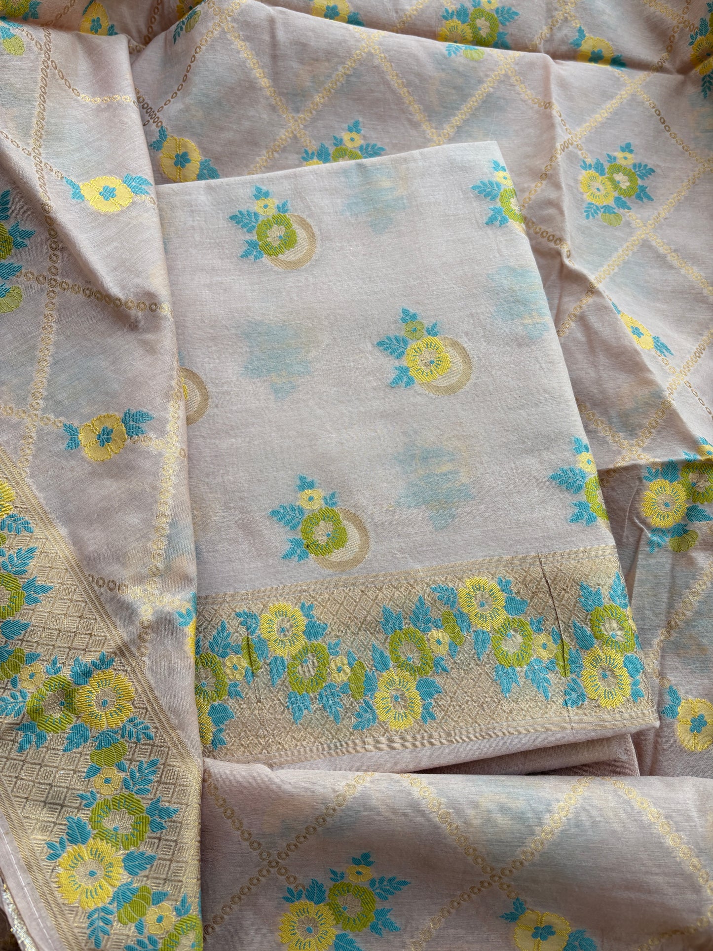 Nude jaal weaving Chanderi suit set