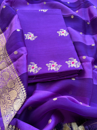 Purple Chiniya silk kadhwa , kora silk dupatta