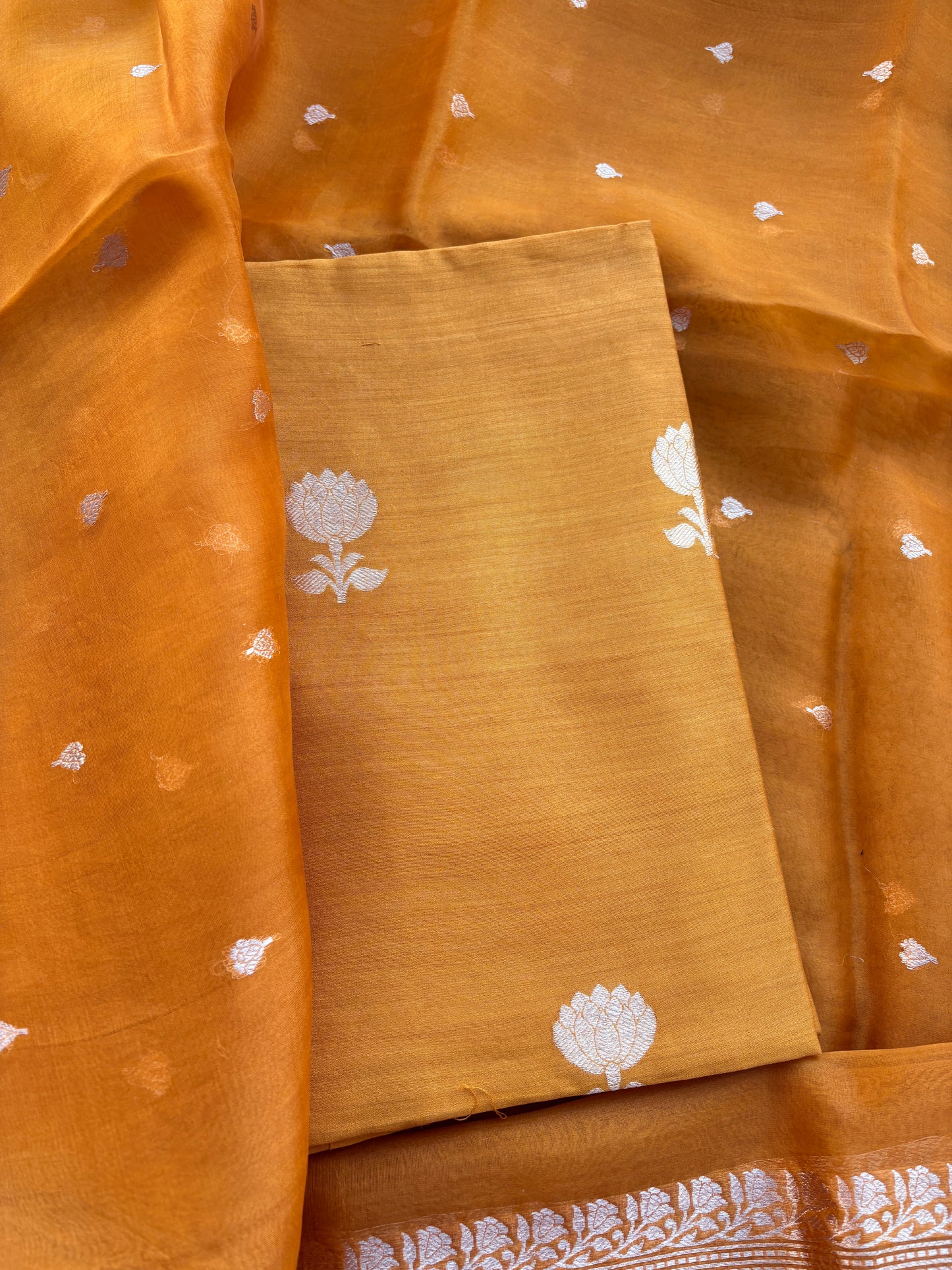 Yellow Chiniya silk kora kadhwa suit set