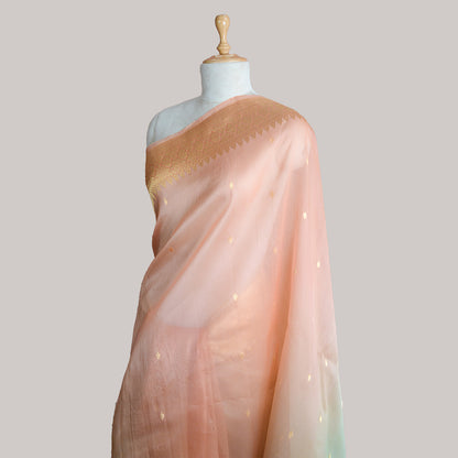 Peach shaded kora silk kadhwa saree