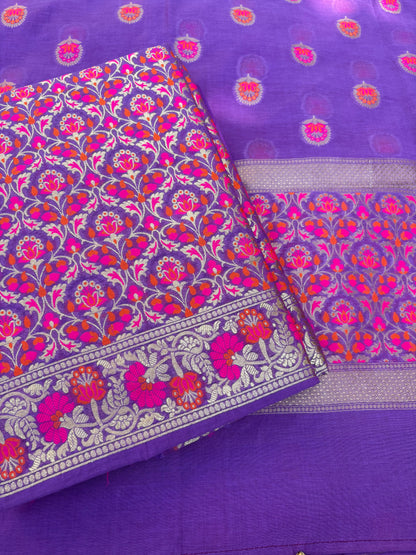 Purple meenadar Chanderi full jaal suit set