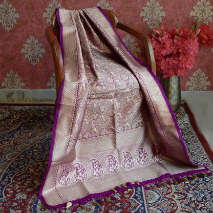 Purple Banarasi silk shikargah dupatta