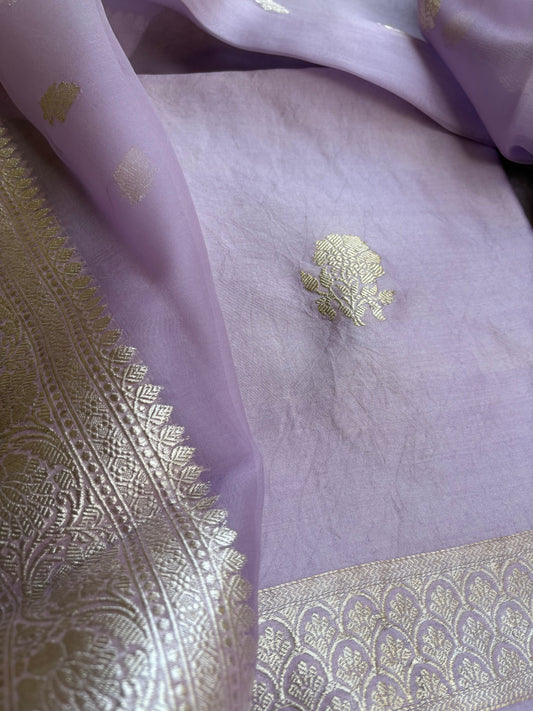 Lavender pure silver zari kurta, kora dupatta,plain bottom.