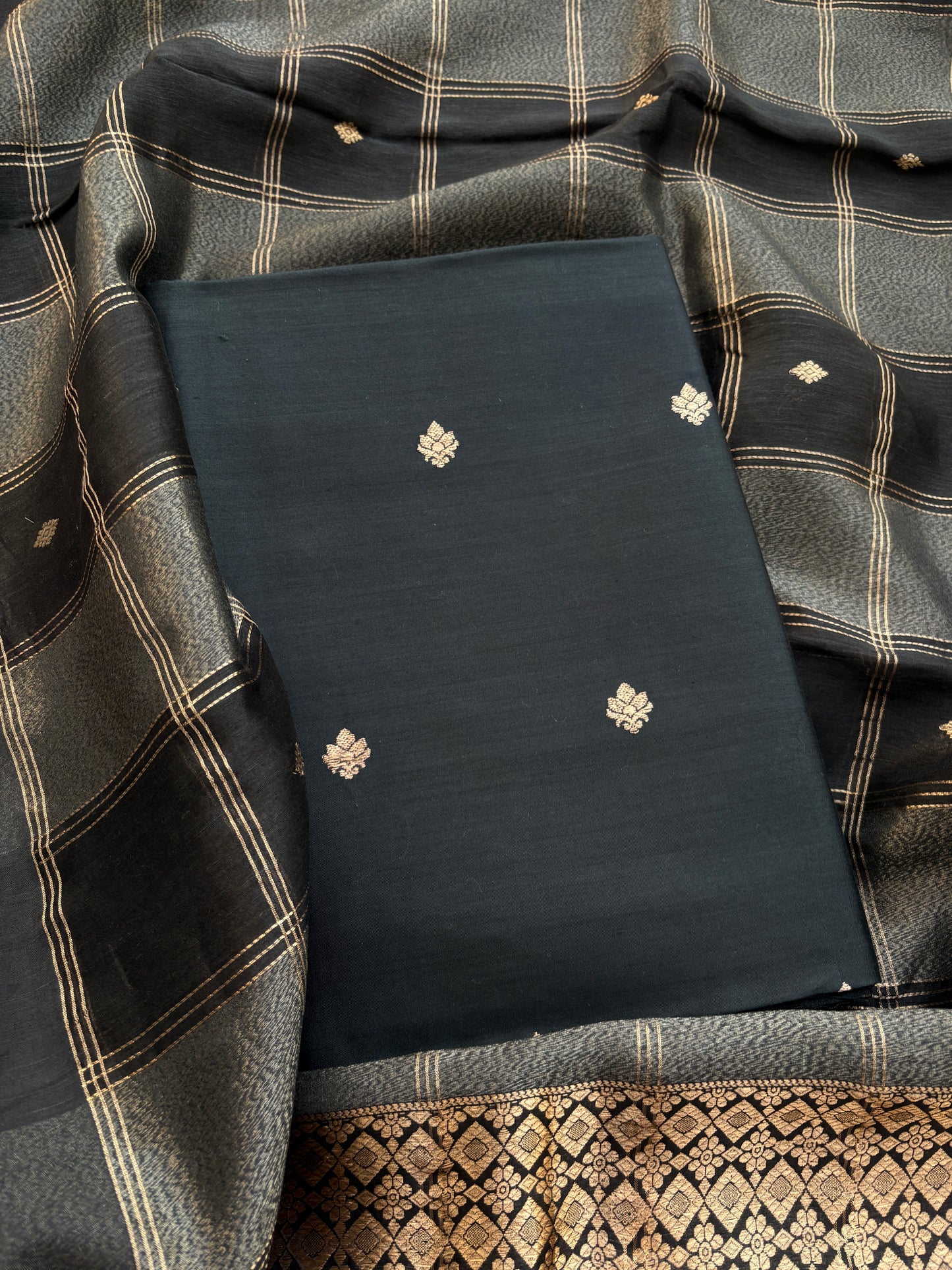 Black Chiniya silk suit set