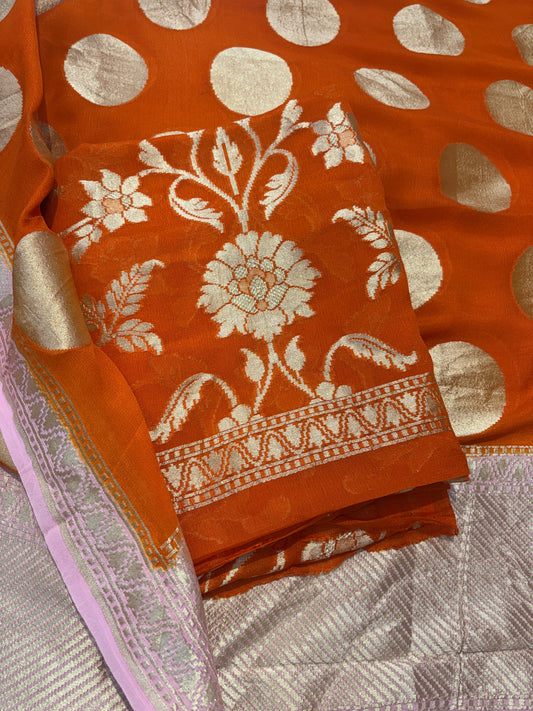 Orange Khaddi georgette suit set