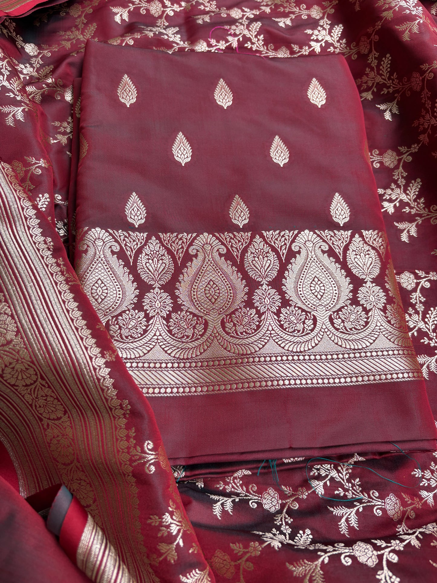 Maroon mashru silk suit set
