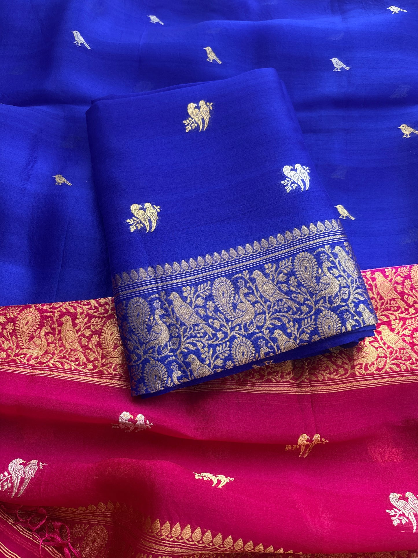 Blue Kora silk kadhwa suit with shaded dupatta