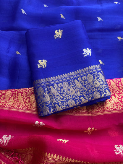Blue Kora silk kadhwa suit with shaded dupatta