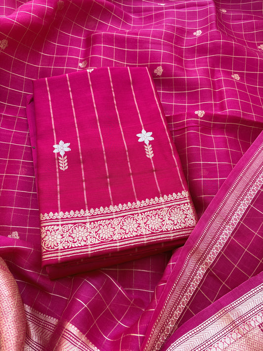 Pink Kora silk kadhwa weave suit set