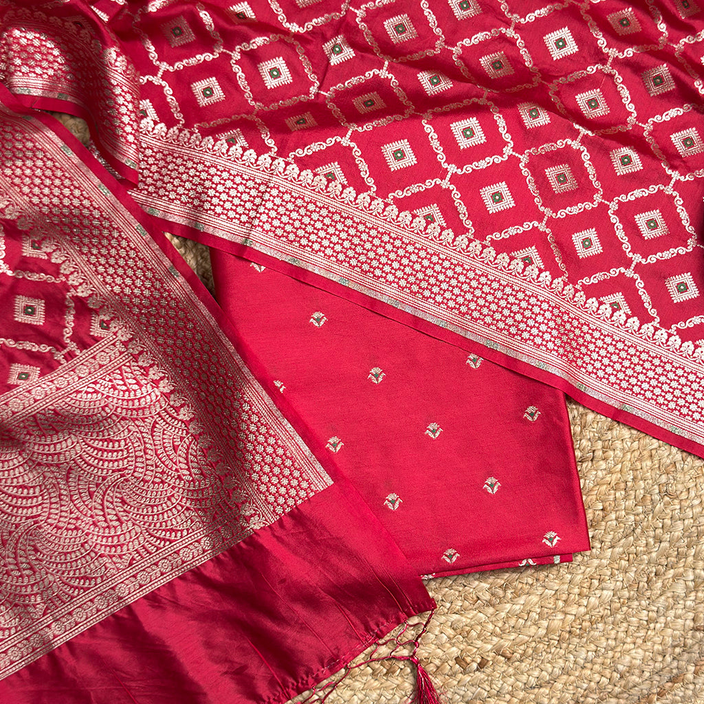 Red mulberry silk suit set