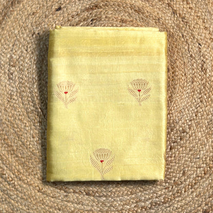 Lime yellow raw silk suit with jaal kora silk dupatta