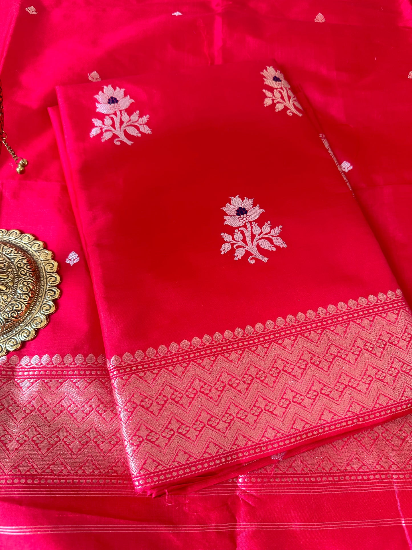 Red meenadar pure katan silk suit