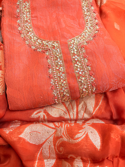 Peach orange tissue silk 3 piece  suit set