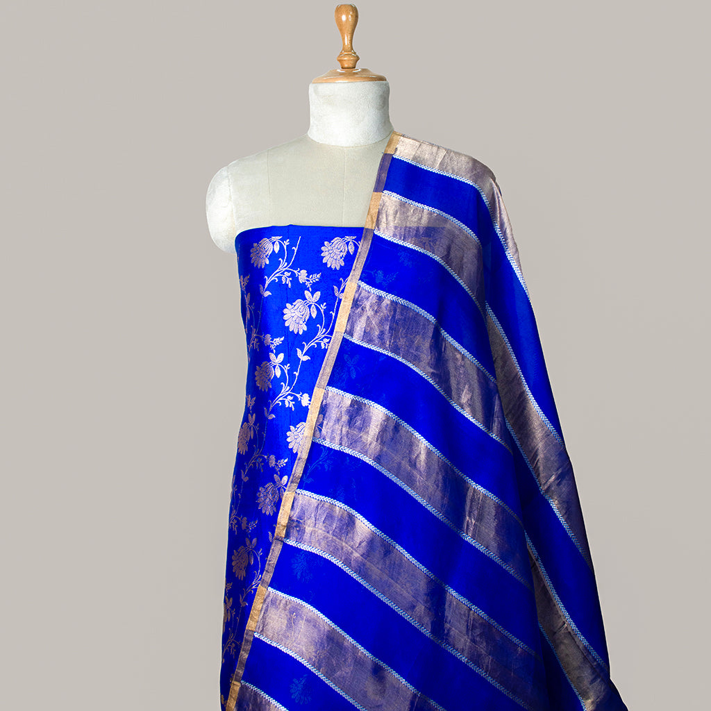 Blue mango silk kadhwa suit set