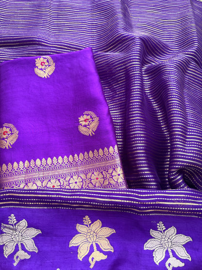 Purple Chiniya silk kurta bottom ,tissue kora dupatta