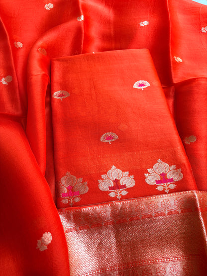 Orange kora kadhwa silk 3 piece suit set