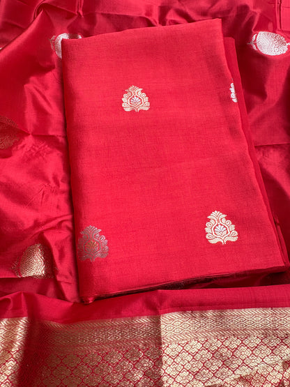 Red Chiniya katan silk suit set