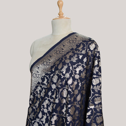 Blue silk shikargah dupatta