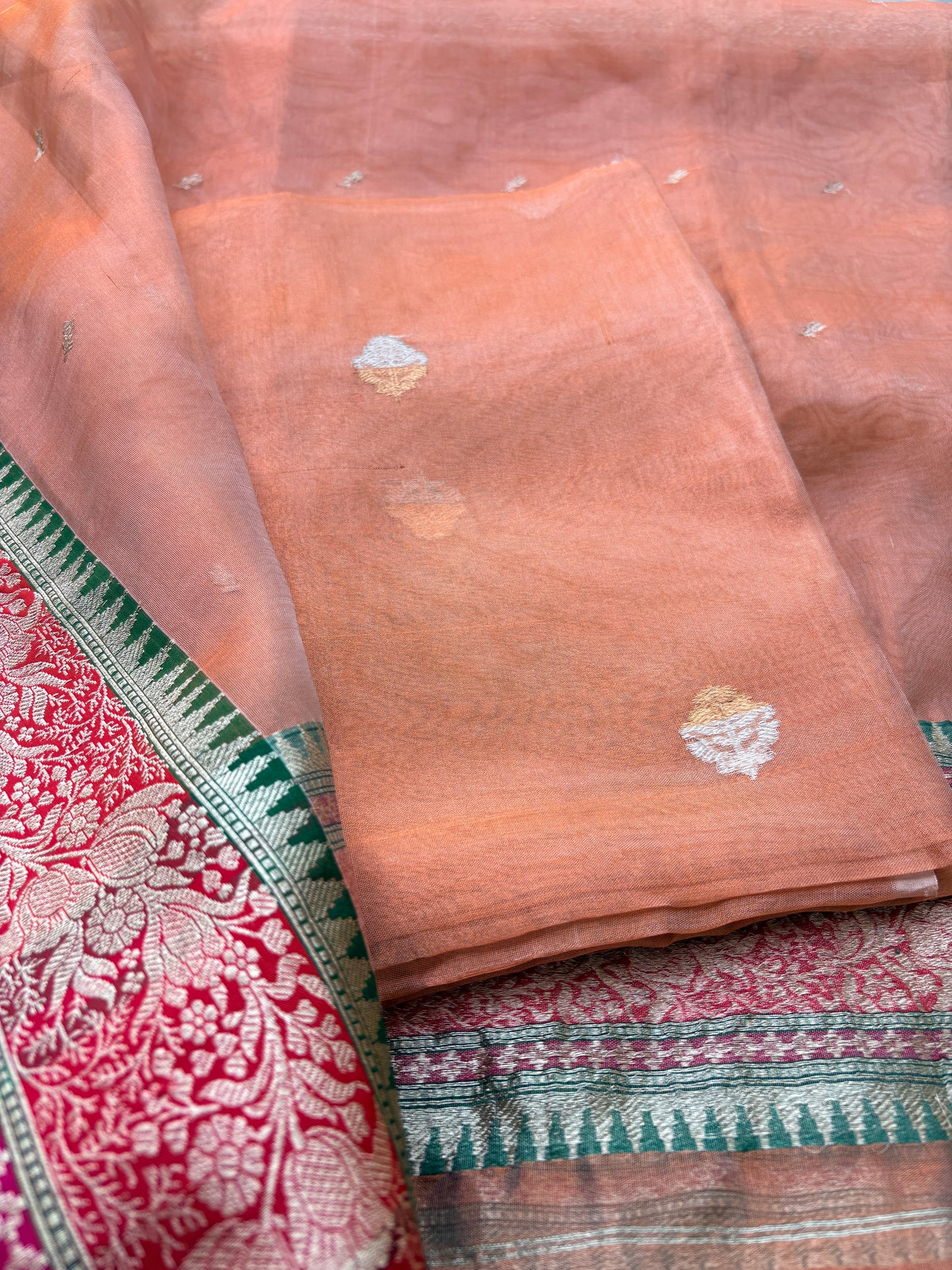 Rust  tissue suit with Kora tissue dupatta