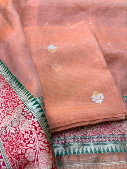 Rust  tissue suit with Kora tissue dupatta