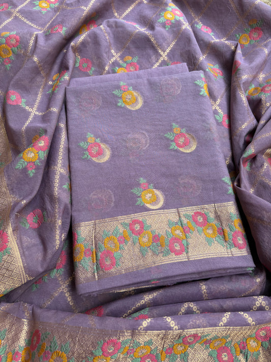 Lavender Chanderi cotton 3 piece suit set