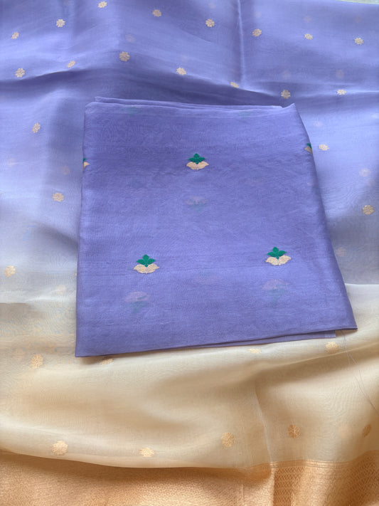 Lavender cream shaded Kora silk suit set