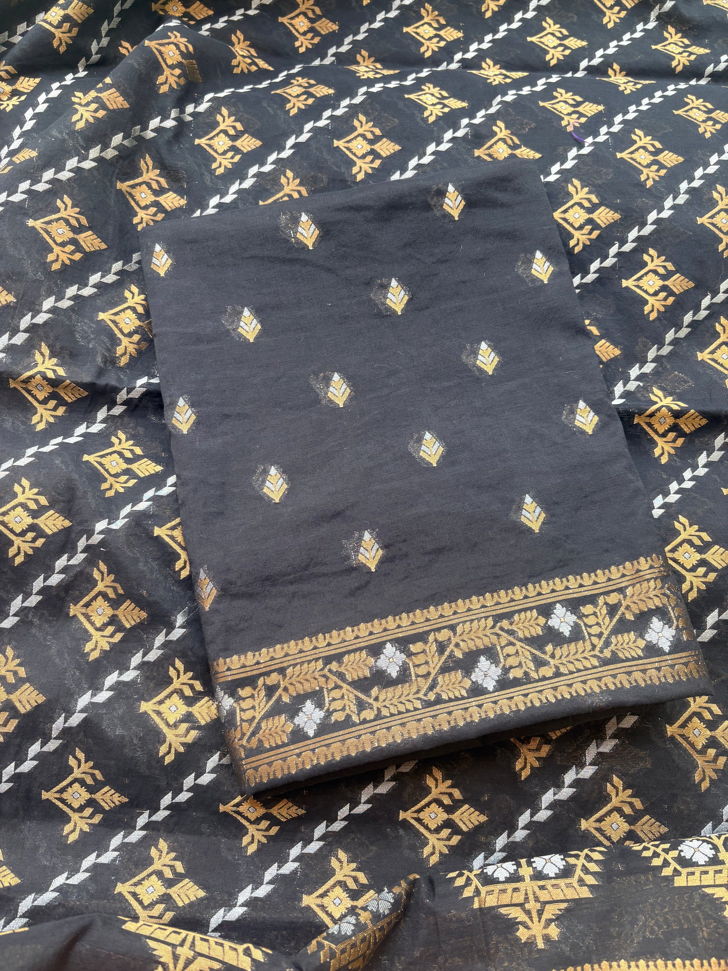 Black Jamdani Weave  Chanderi  suit set