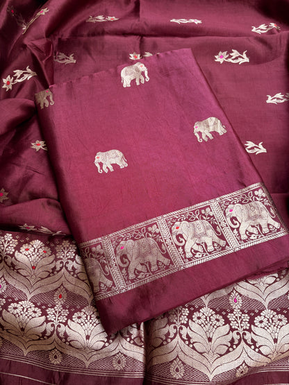 Maroon pure silk kadhwa suit set
