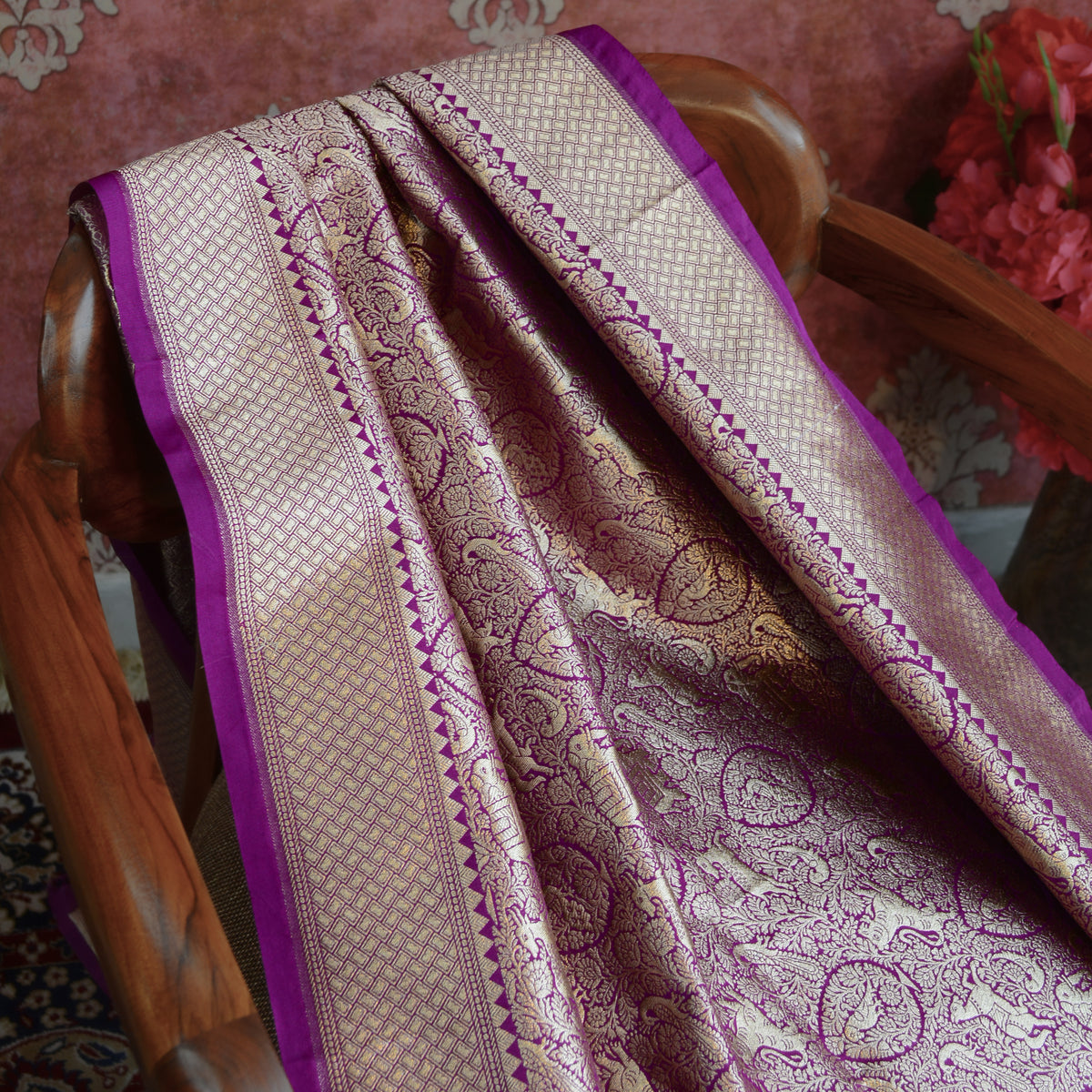 Purple Banarasi silk shikargah dupatta