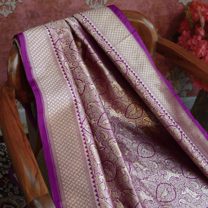 Purple Banarasi silk shikargah dupatta