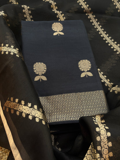 Black Chiniya kora silk suit set