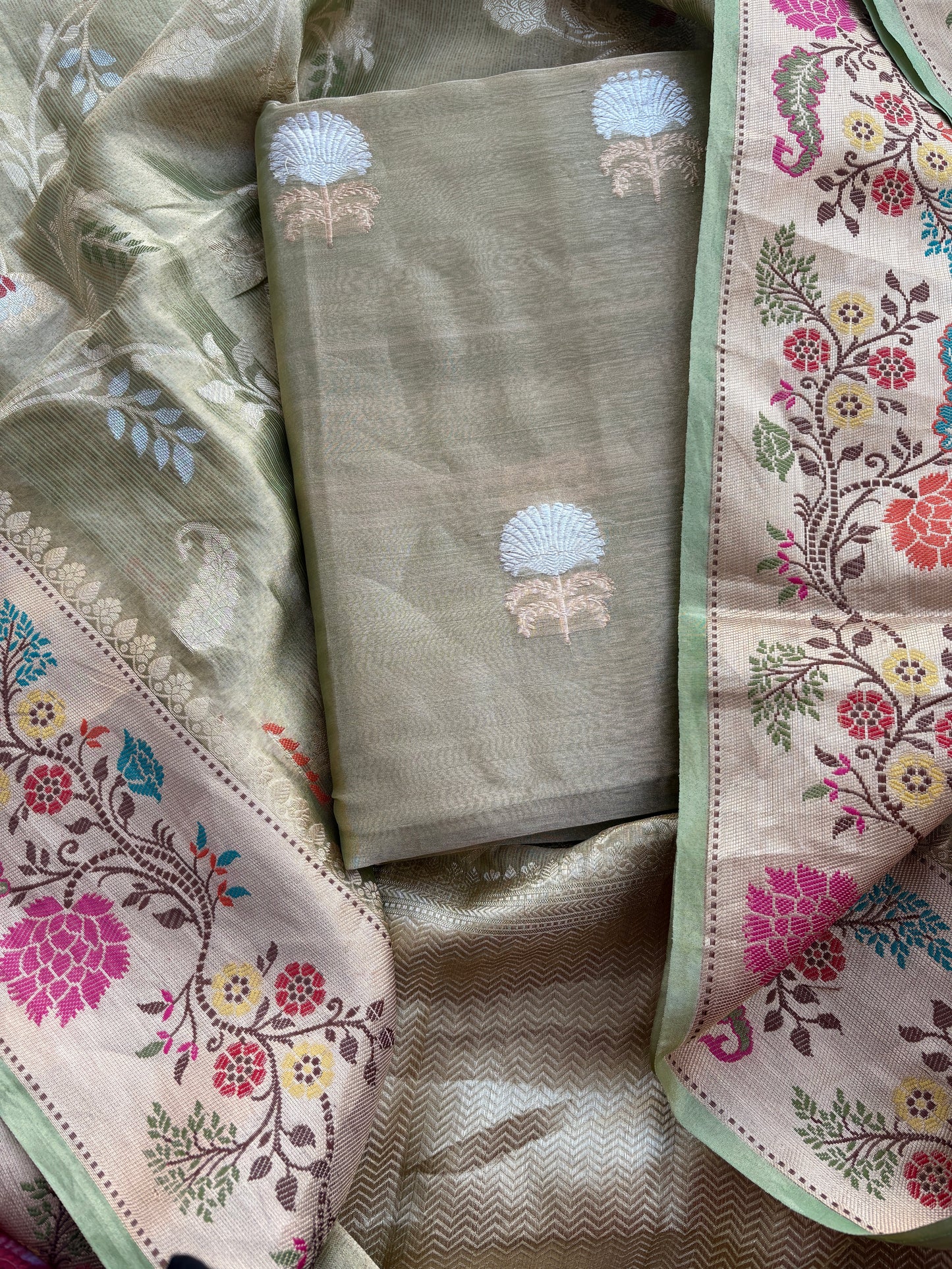 Pure tissue kadhwa suit with kora tissue tifli dupatta .