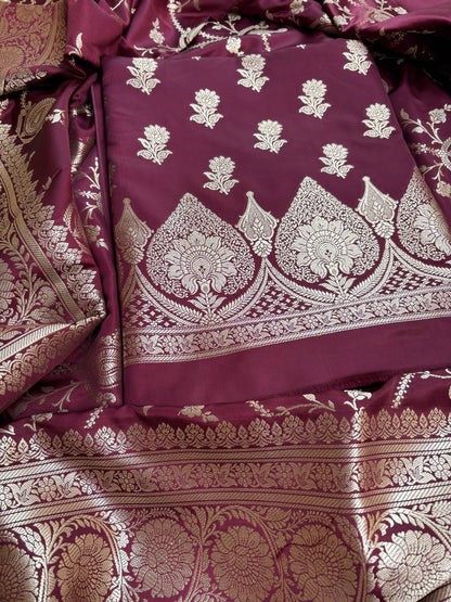 Maroon Mashru silk 3 piece suit set