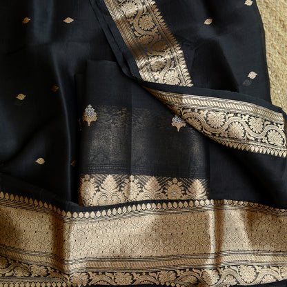 Black kora kadhwa silk suit set