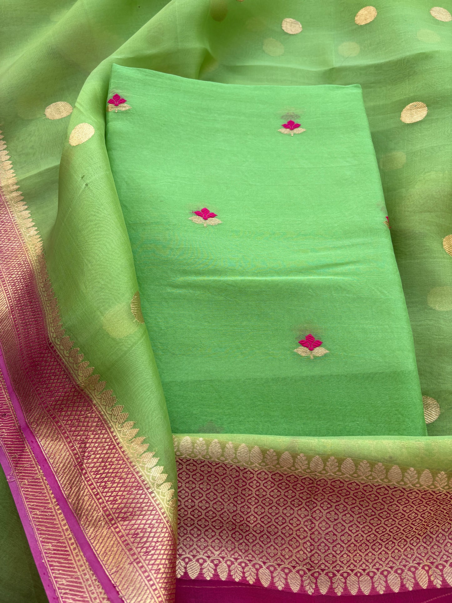 Green Kadhwa suit with shaded  dupatta