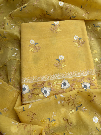 Yellow cotton linen 3 piece suit set
