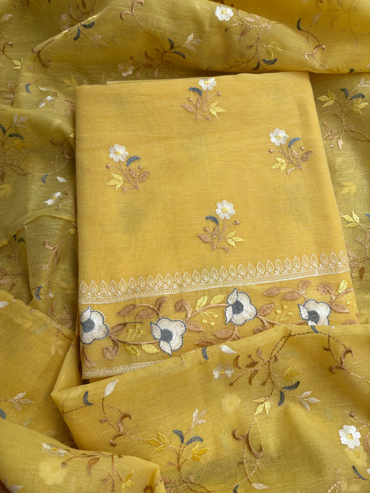Yellow cotton linen 3 piece suit set