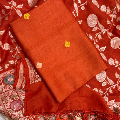 Rust moonga silk suit with meenadar dupatta