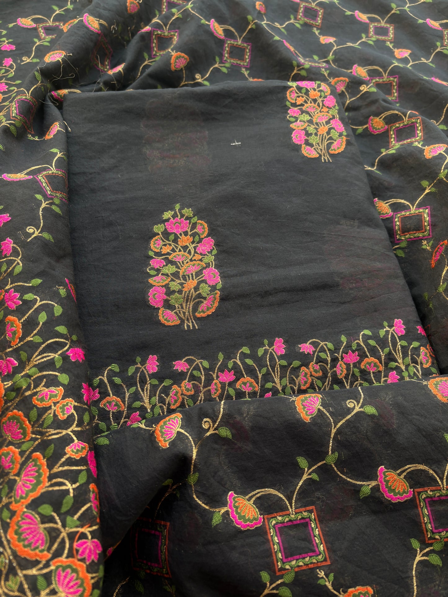 Black Chanderi Meena jari weaving suit set