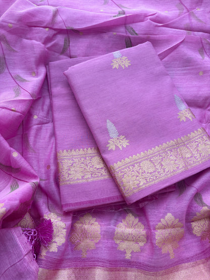 Pink cotton kadhwa silk suit set