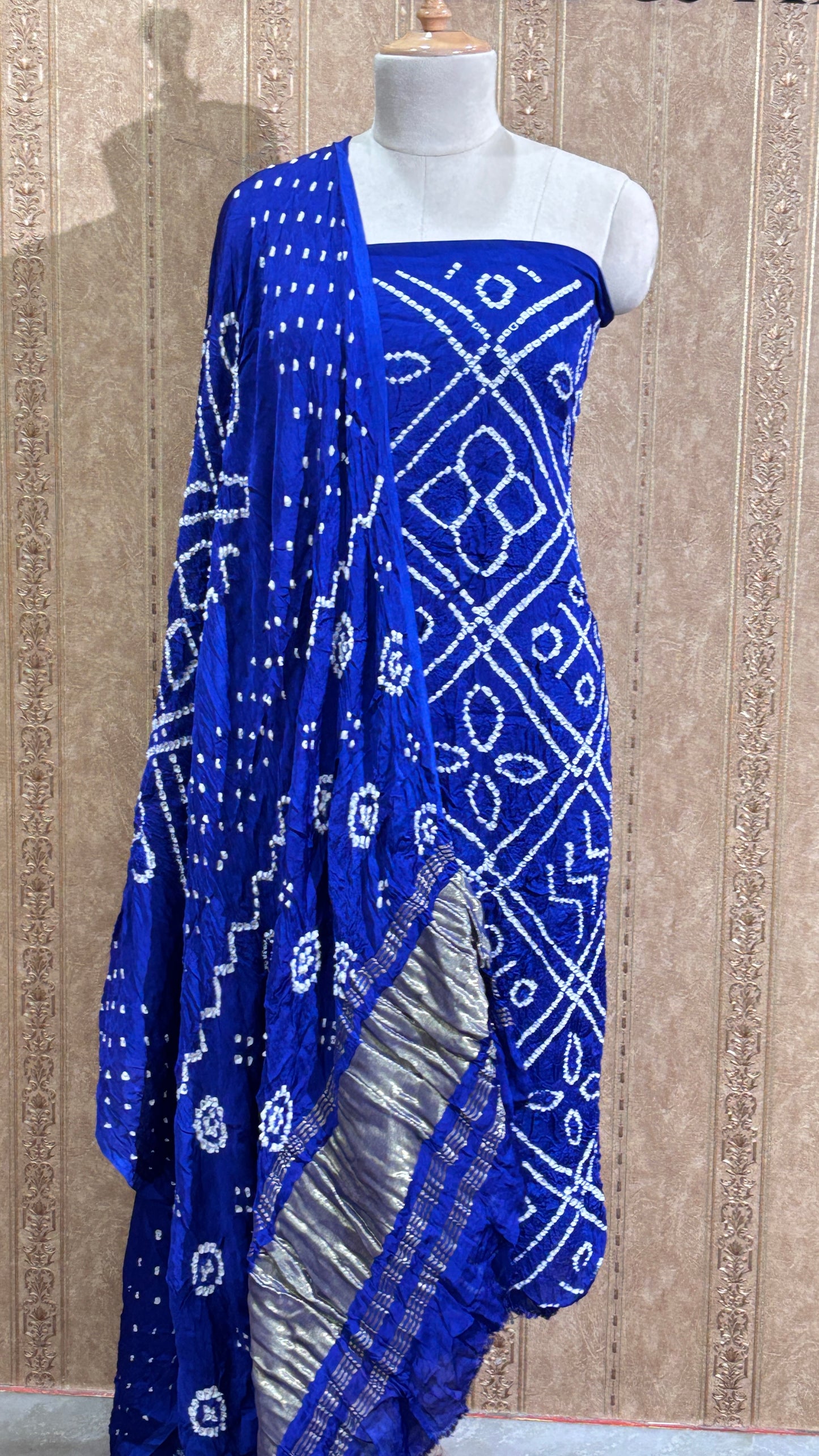 Blue bandhani gajji silk suit set