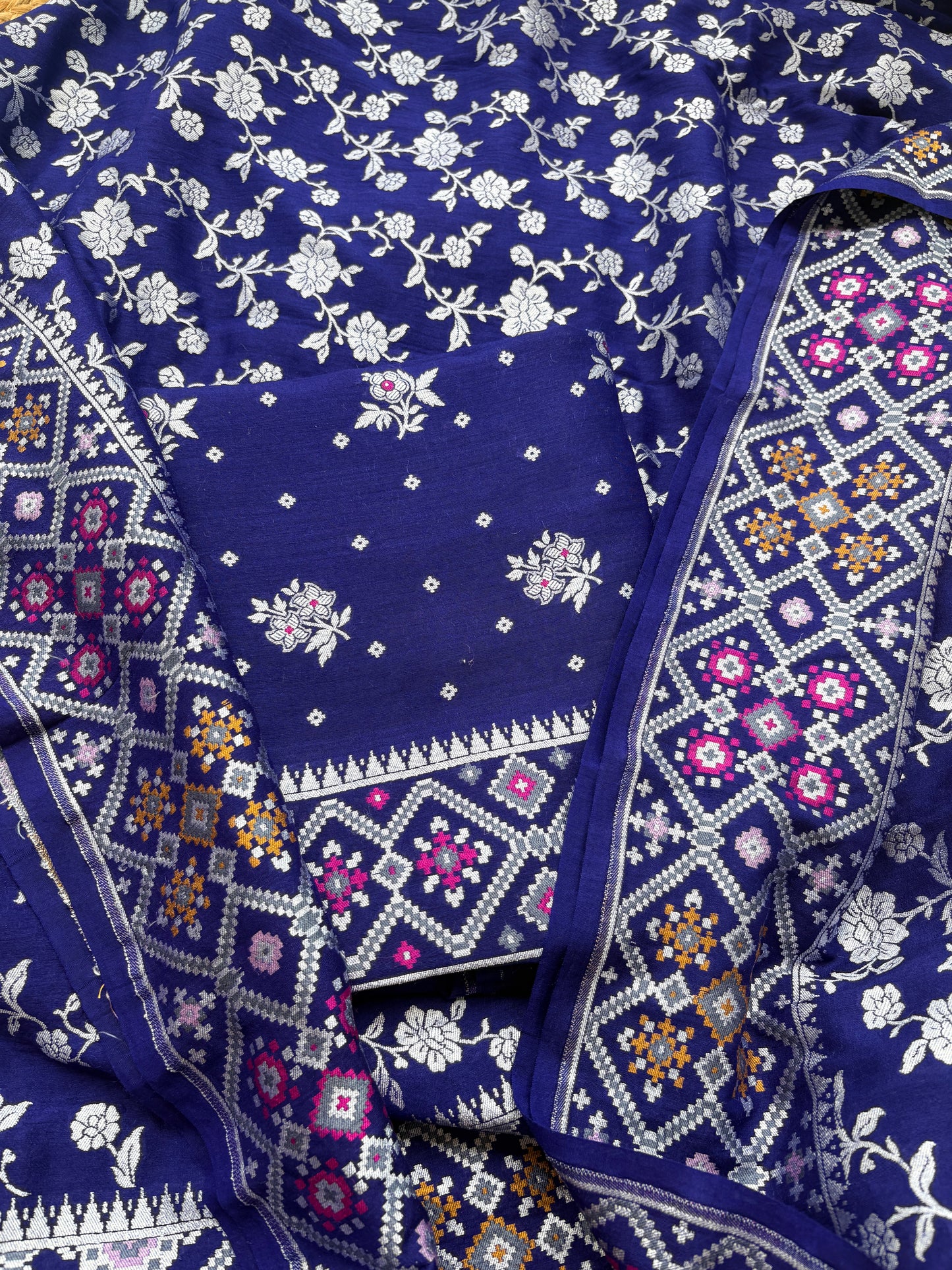 Purple blue moonga silk suit set