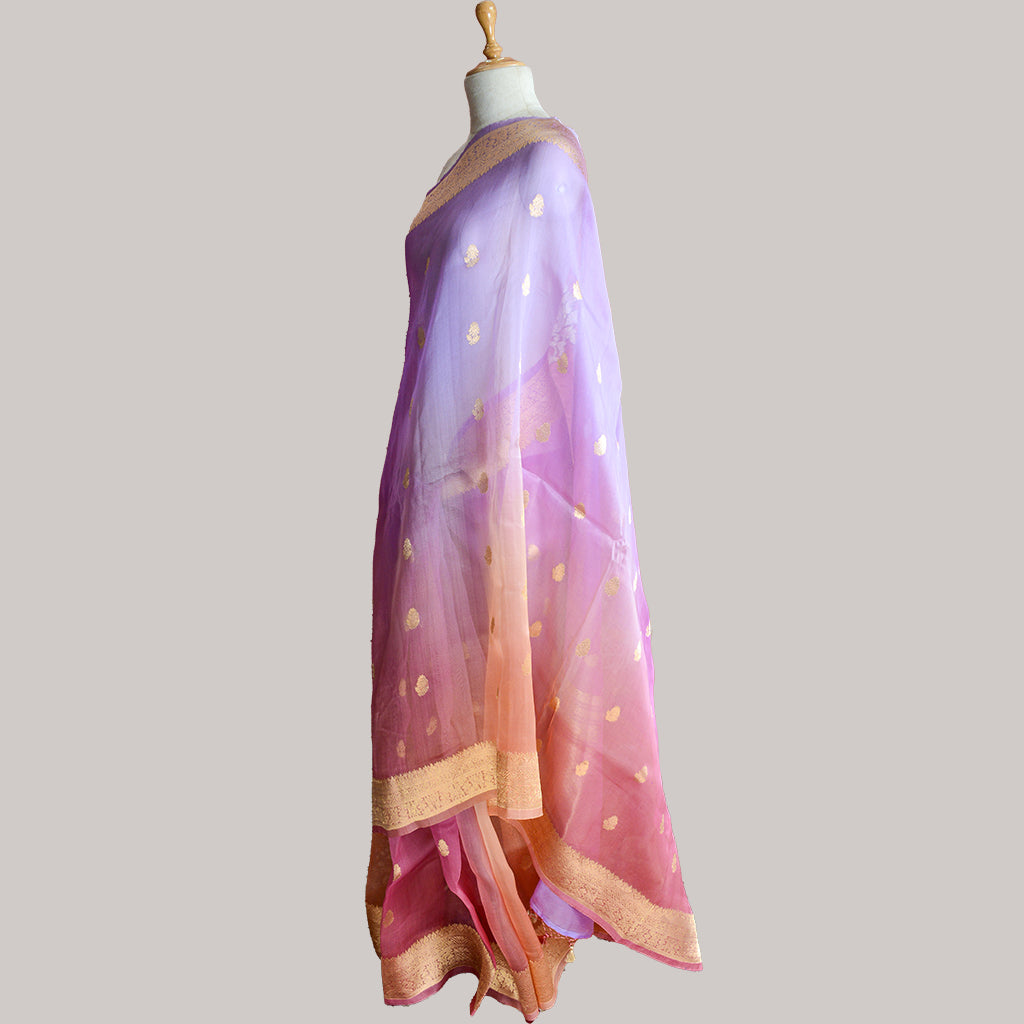 Lavender shaded kora silk saree