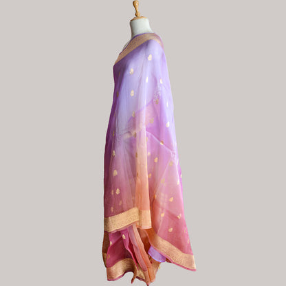 Lavender shaded kora silk saree