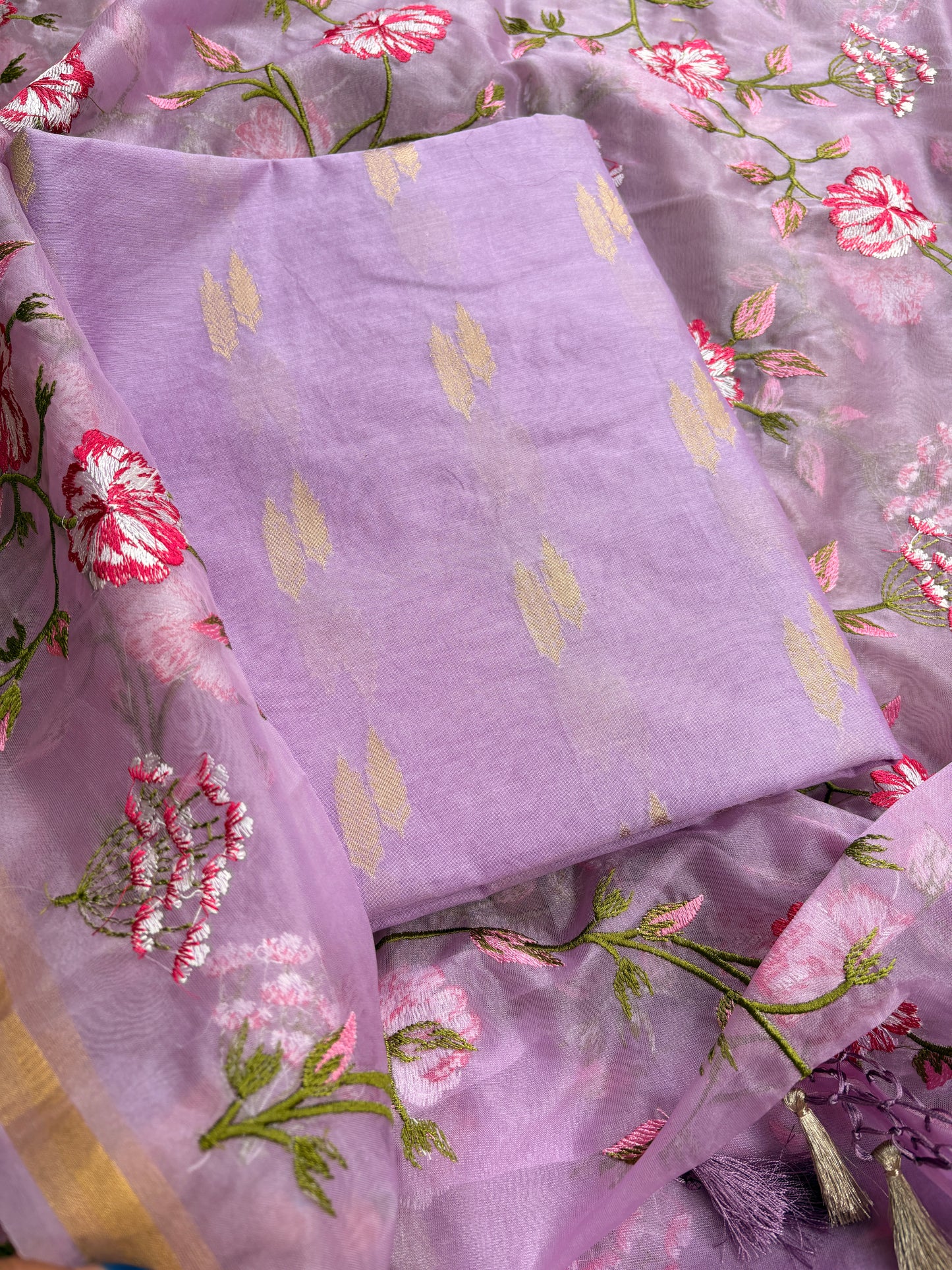 Lavender premium Banarasi silk suit set