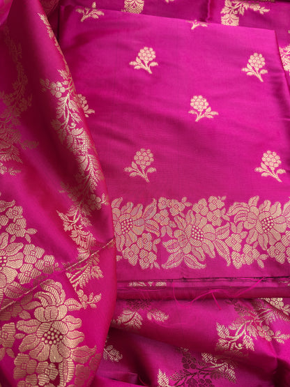 Pink premium Banarasi silk 3 piece suit set