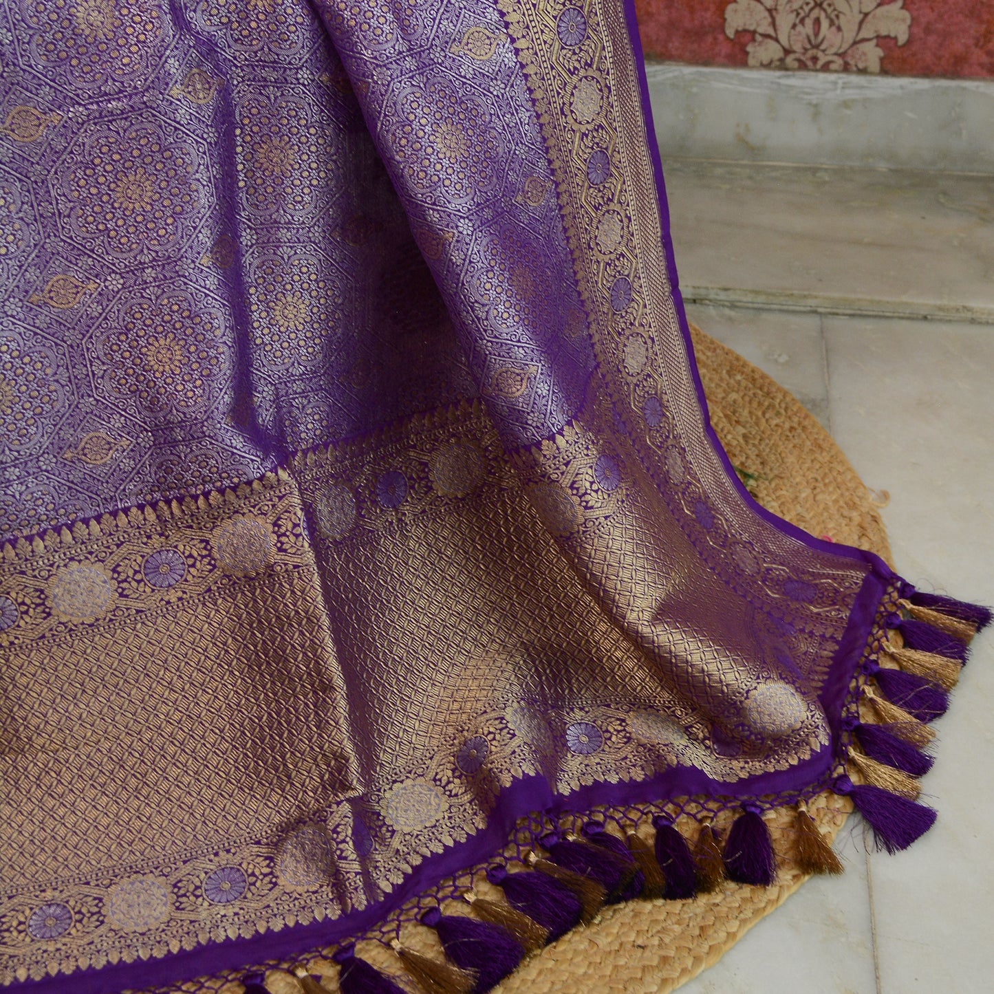 Purple Khaddi georgette brocade dupatta